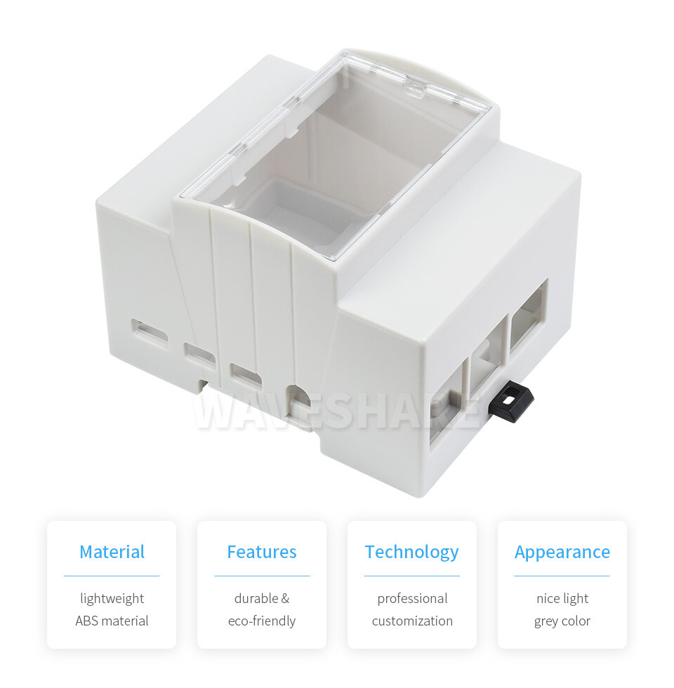 Waveshare DIN Rail ABS Case for Raspberry Pi 4 Large Inner Space Injection