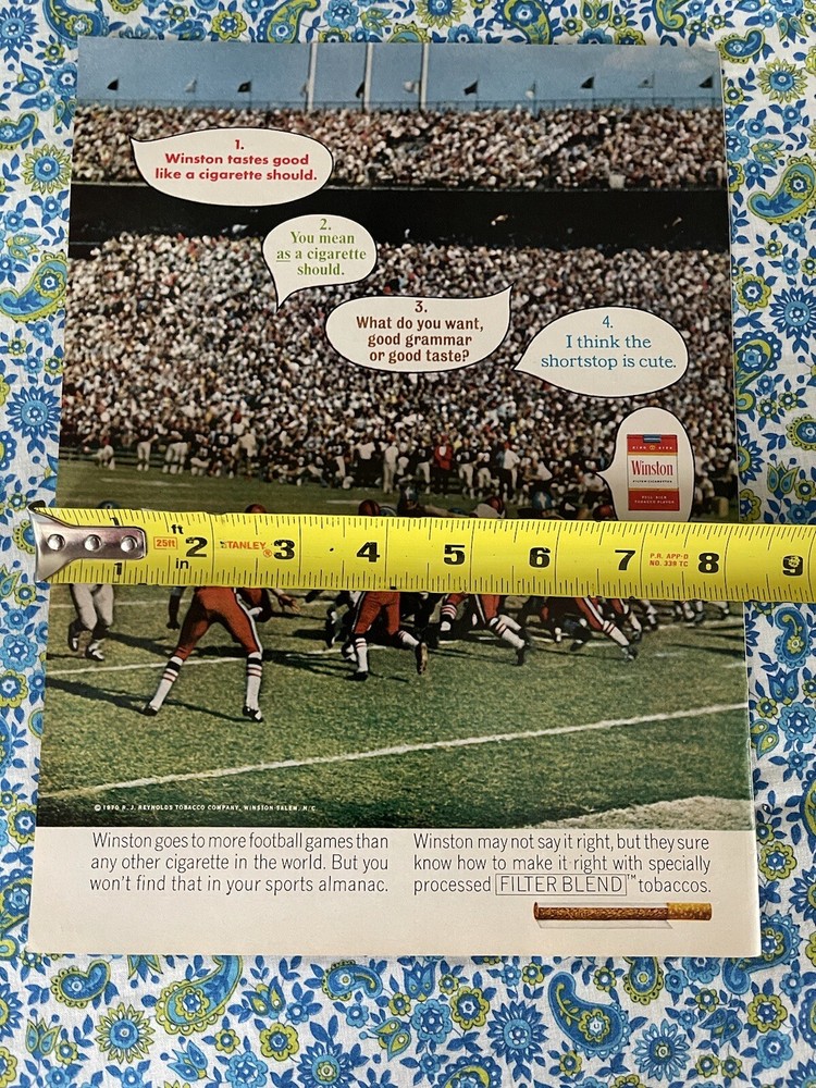 Winston Cigarettes 1970 Print Ad Football Game Stadium Crowd