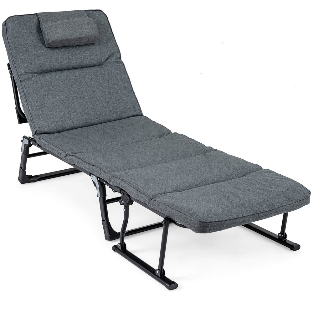 3-in-1 Folding Camping Cot w/Mattress&6-Level Backrest,Armrests,Head Pillow,Gray
