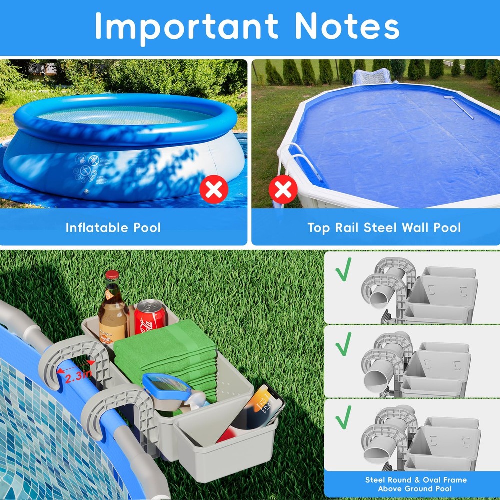 Poolside Storage for Above Ground Pool Accessories, Thickened Plastic Pool Ba...
