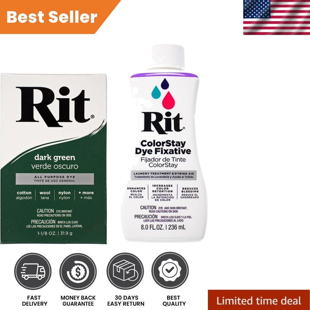 Dark Green Rit Dye Powder for Clothing, Décor & Crafts - 2-Pack with Fixative