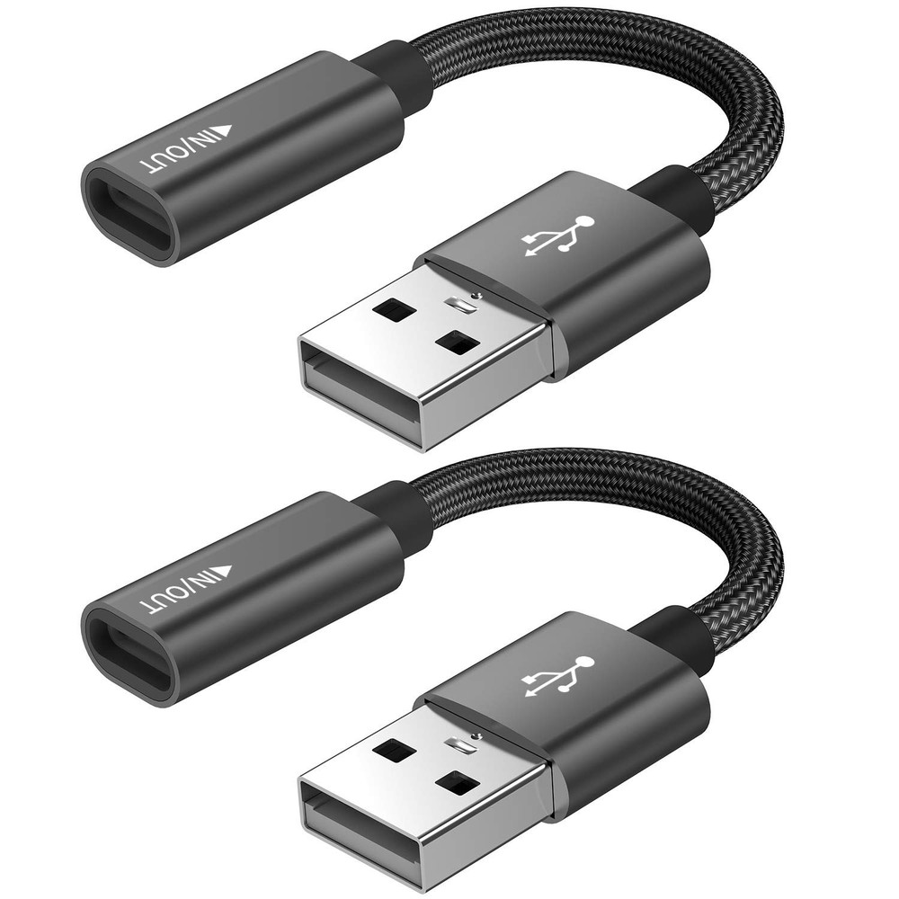 USB C Female to Male Adapter (2-Pack),Type C A Charger Cable Black