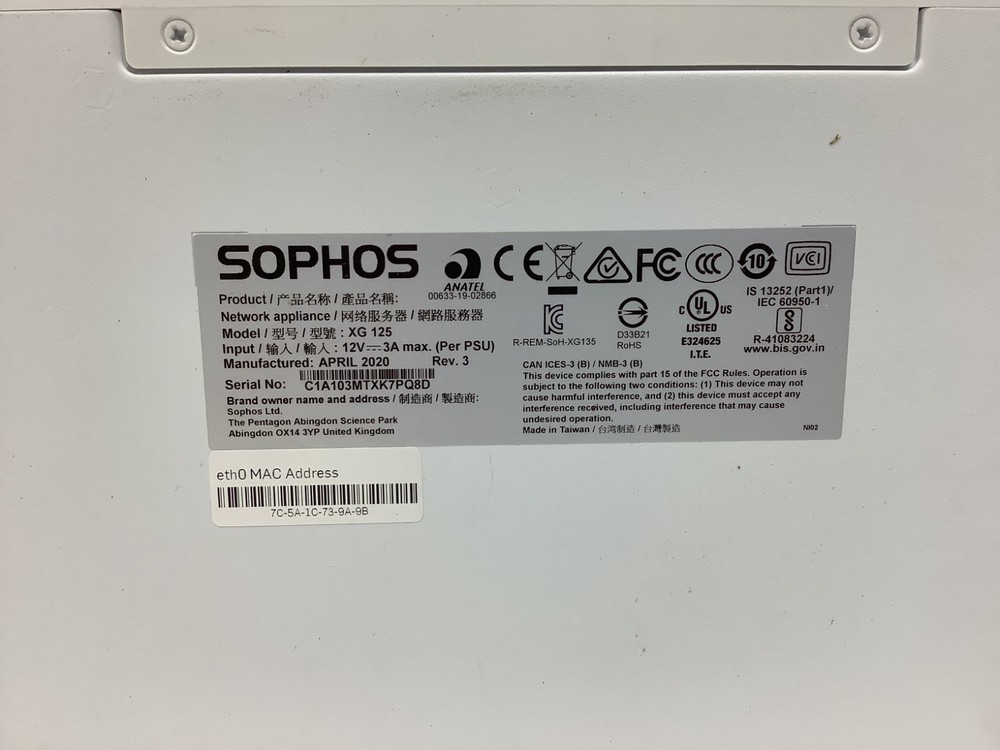 SOPHOS XG-125 *UNCLAIMED* *WIPED*