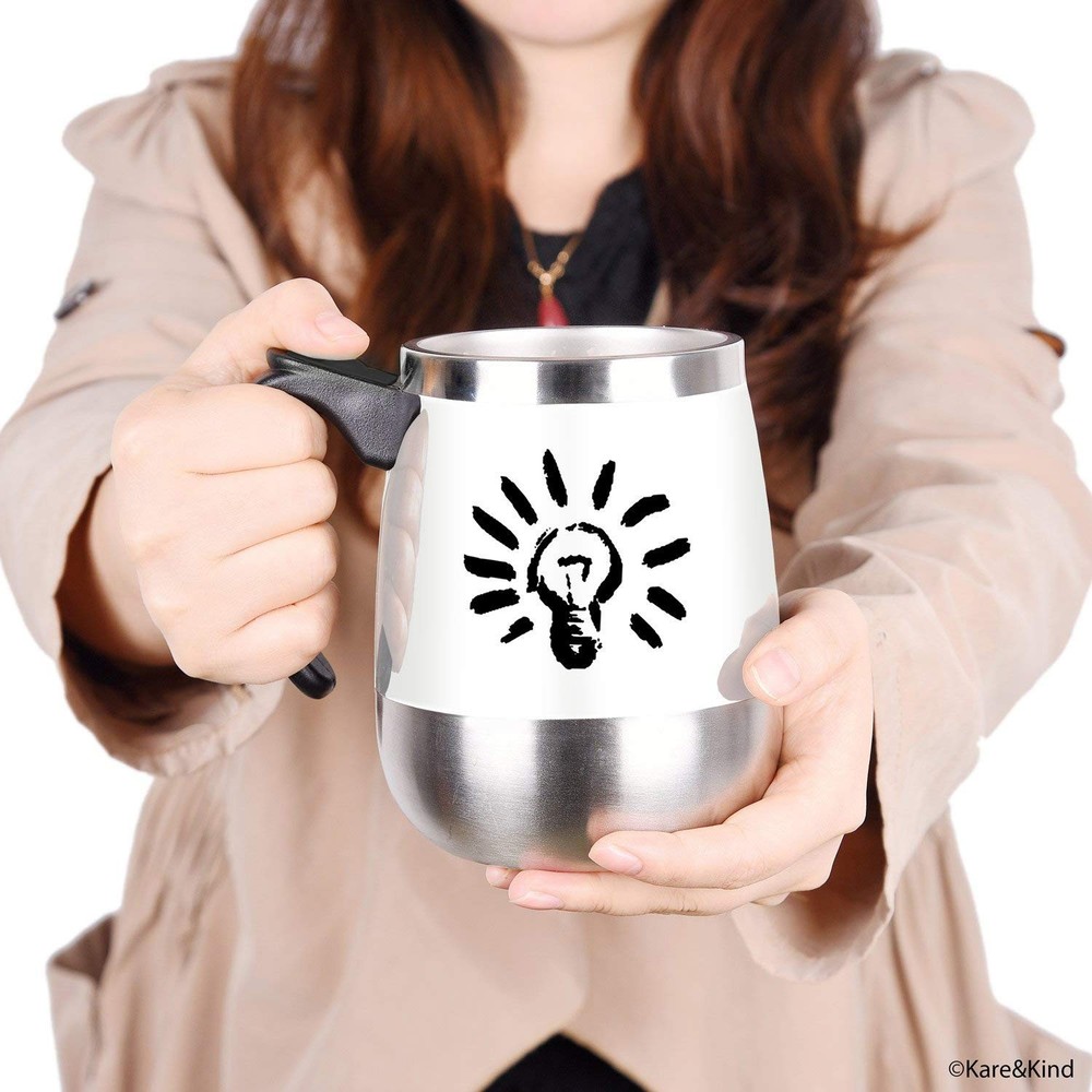 Self stirring coffee mug - Automatic mixing stainless 13.5 Ounces, White