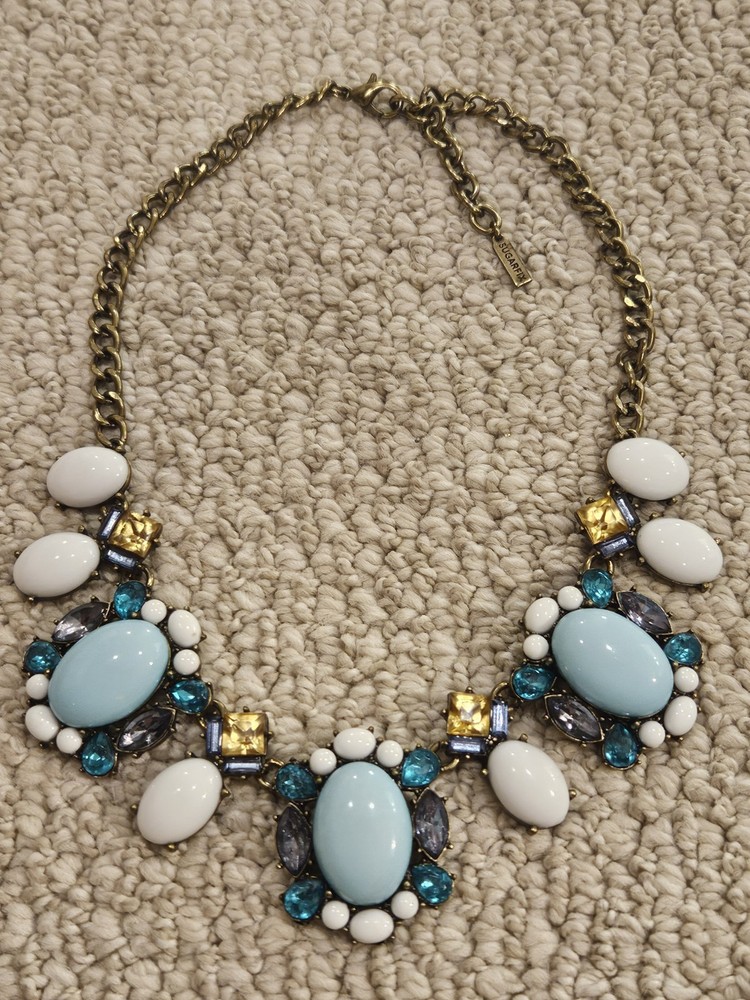 SUGARFIX Brass Blue White Bead Scoop Necklace