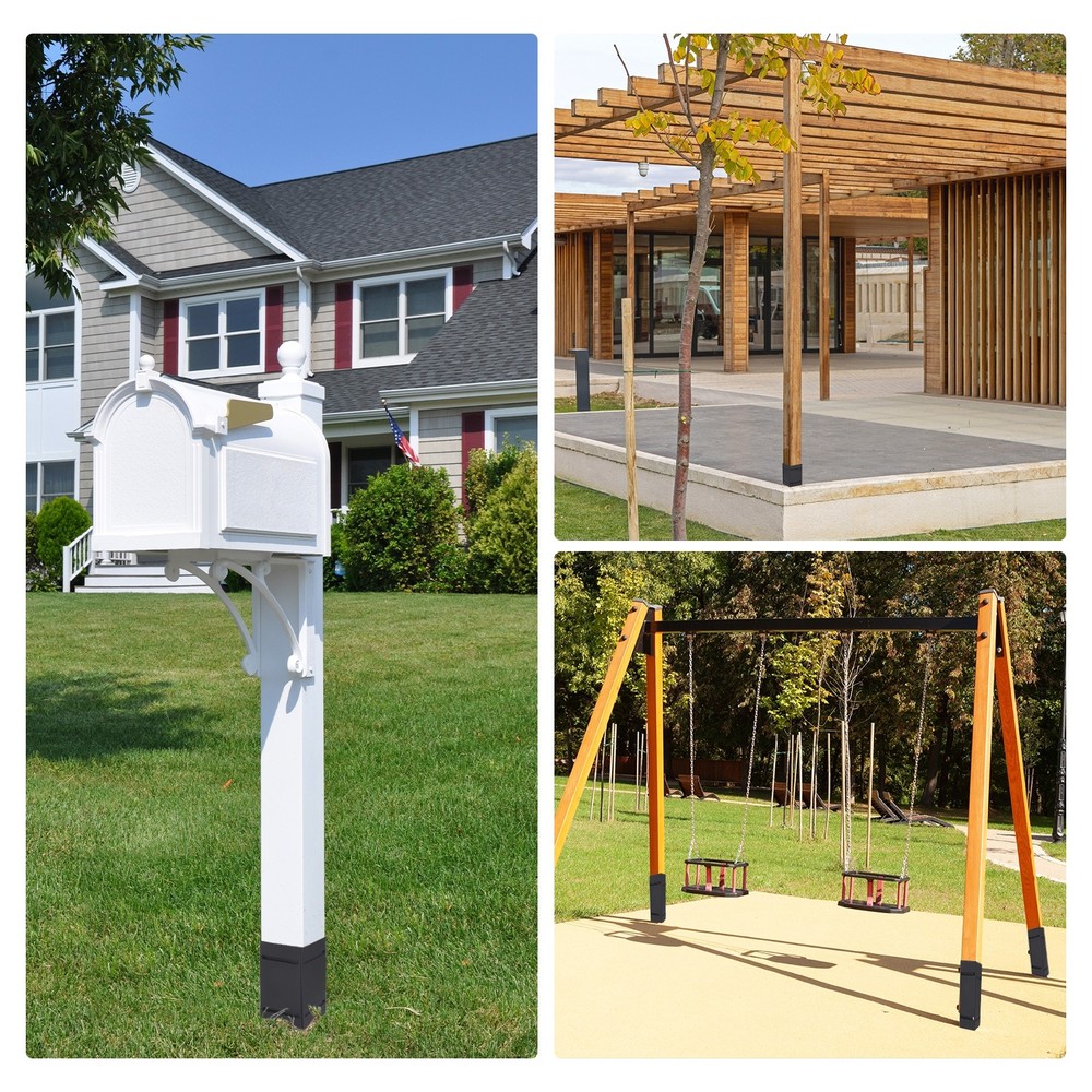 4 Pack Carbon Steel Adjustable Post Protector (Range 3.3"-6") for Fence, Black