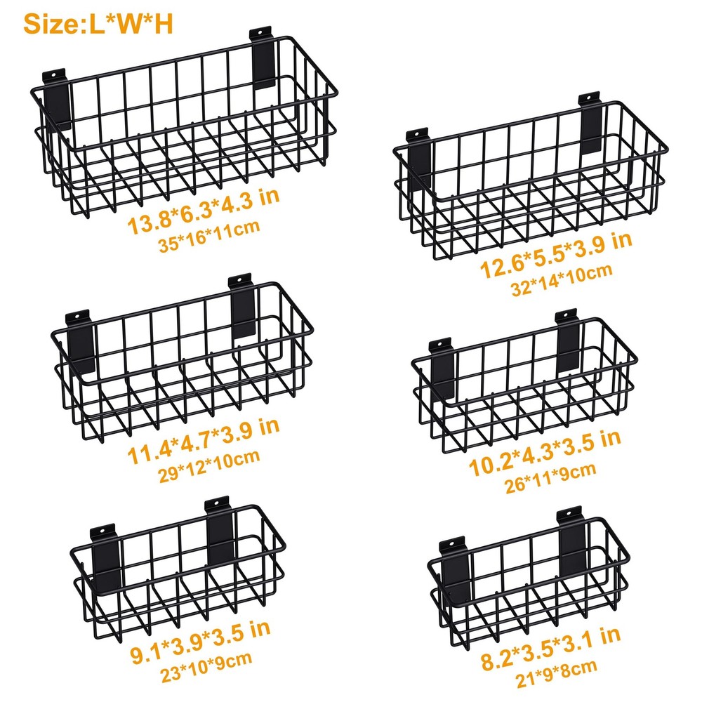 MENEONE Heavy Duty Slatwall Baskets 6 Pack Black MultiSize Storage Organizer...