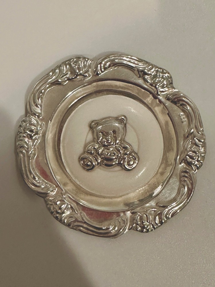 Sterling Silver 925 mini soap dish with soap and silver Bear Pin
