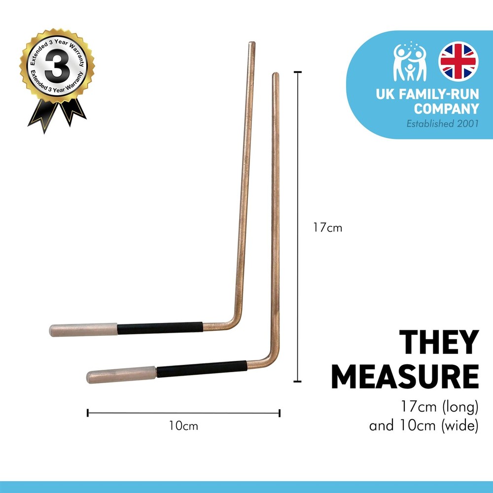 COPPER DOWSING DIVING RODS with Handles and INSTRUCTIONS for use