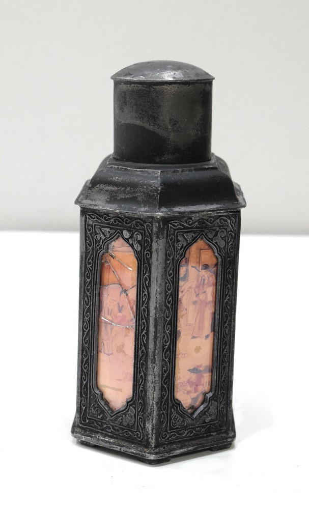 Chinese Painted Glass Tea Caddy 7.5"