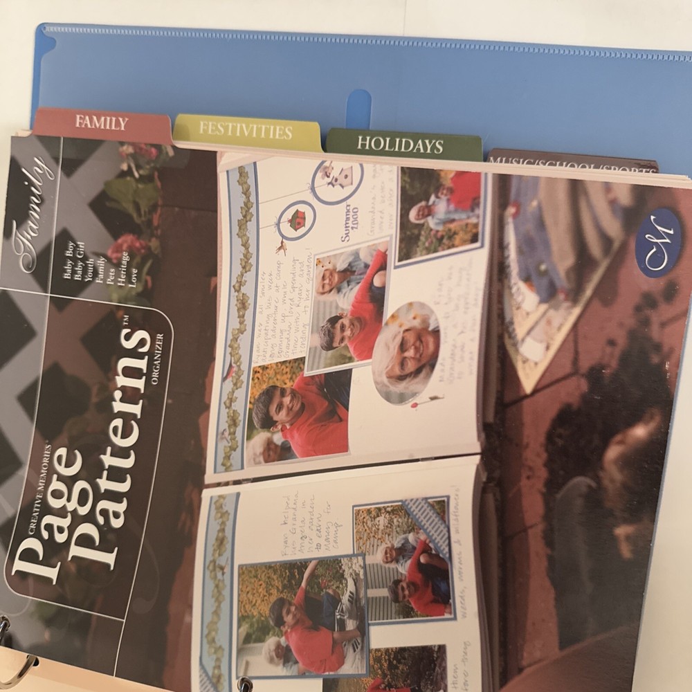 Creative Memories CM BLUE PAGE PATTERNS ORGANIZER BINDER FILLED OVER 200 PAGES
