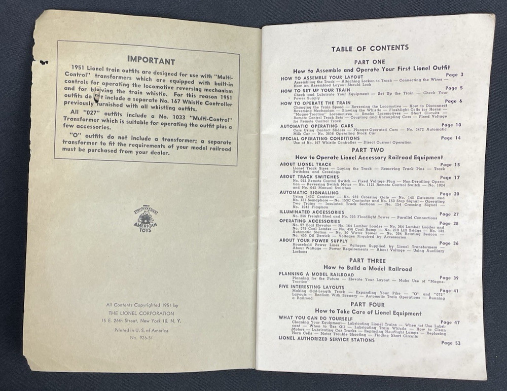 Instructions for Assembling and Operating Lionel Trains 1951