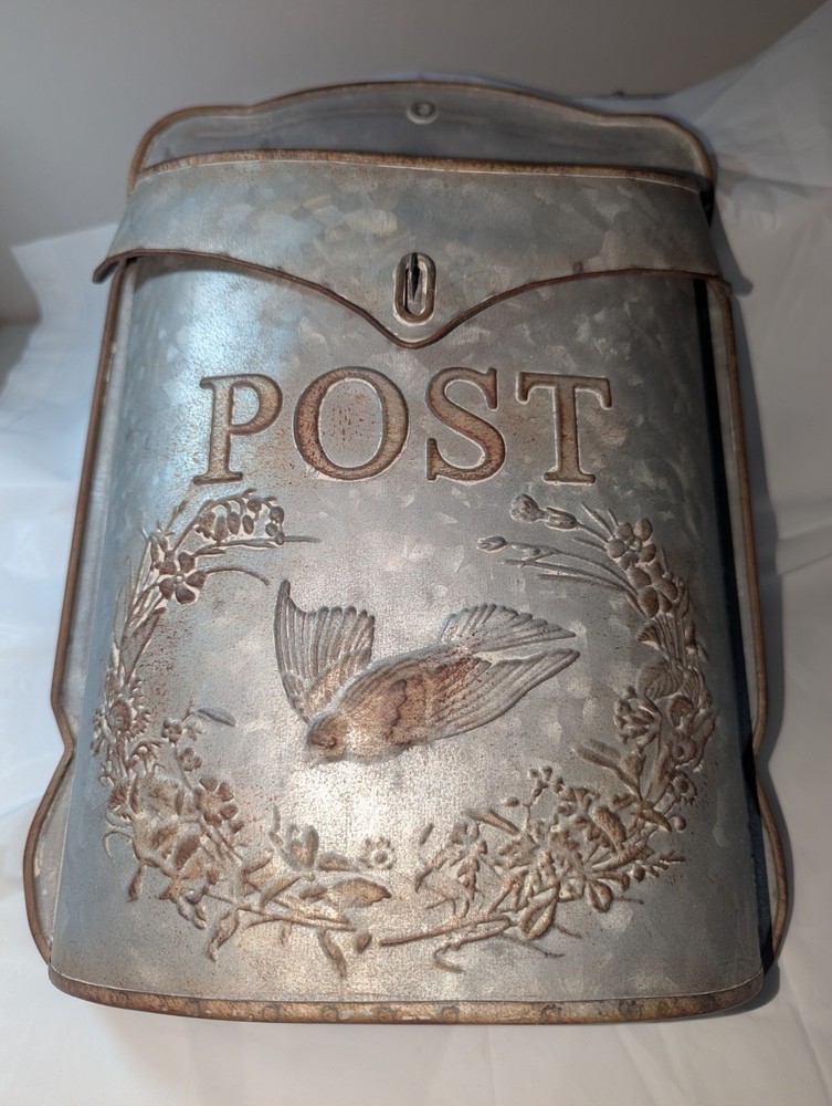Vintage Look Galvanized METAL MAILBOX Embossed Shabby Chic Primitive