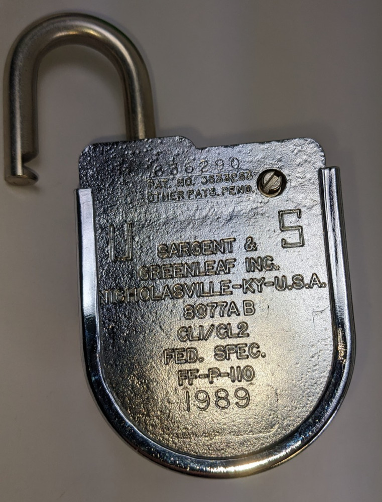 Sargent & Greenleaf Key Changing Combination Padlock 8077AB 1989 High Security