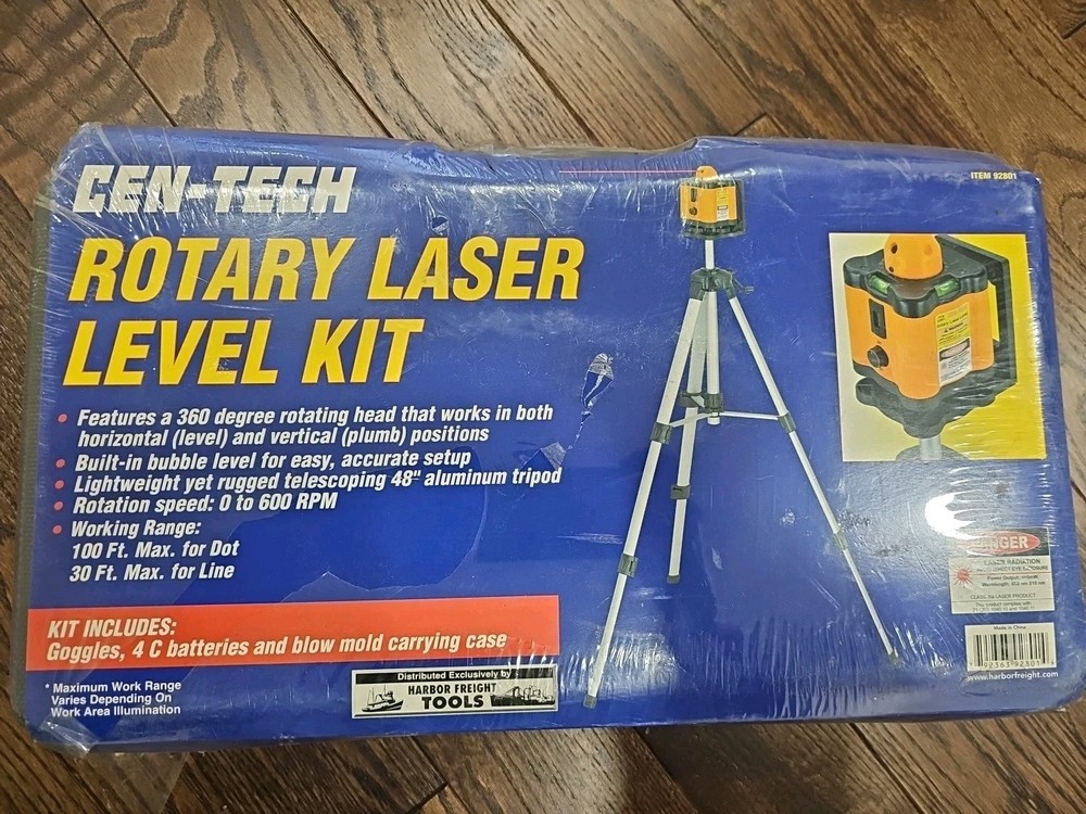 CEN-TECH Rotary Laser Level Kit 92801 With Tripod New