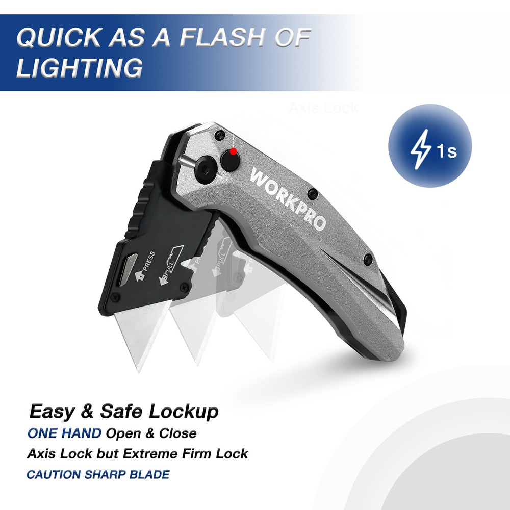 WORKPRO Heavy Duty Folding Utility Knife Quick Change Blade Razor Knife Cutter
