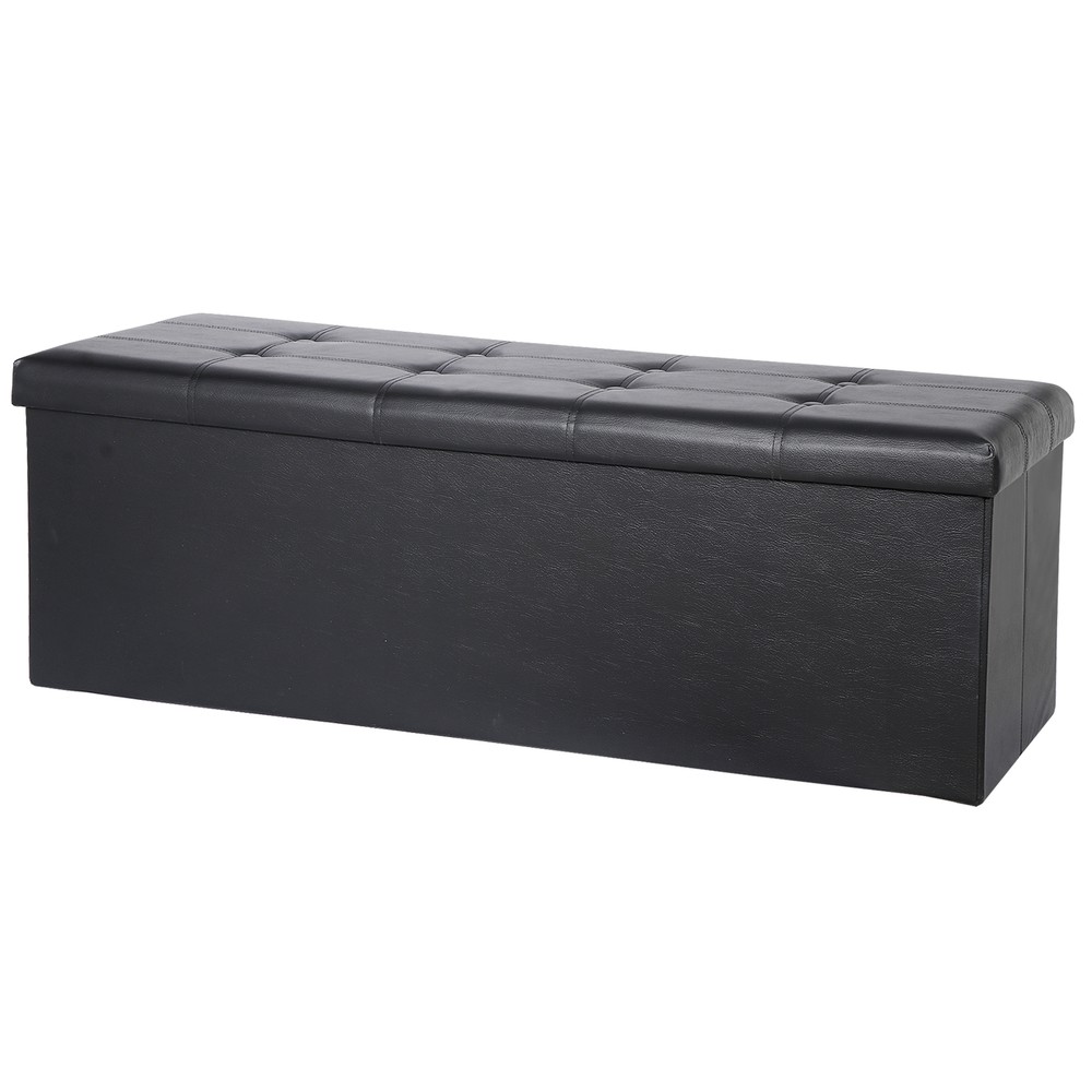 Black 43" Folable Storage Ottonman Bench FootStool Coffee Table Home Use Durable