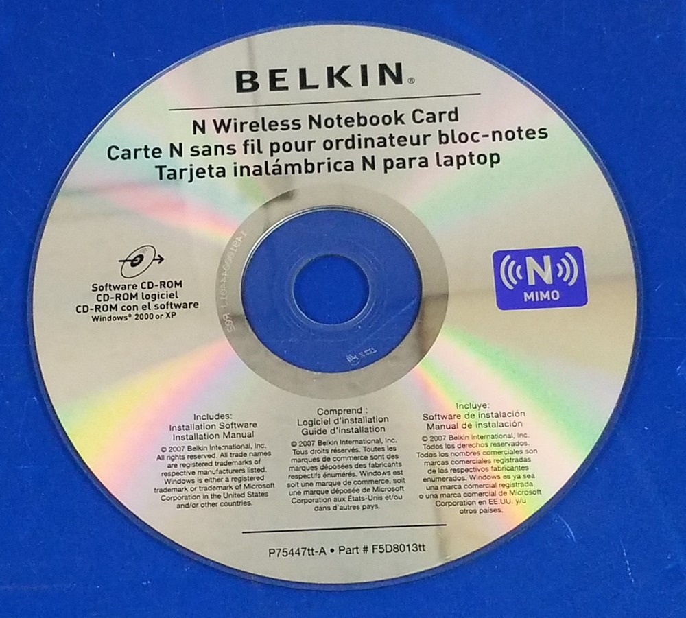 ⭐️⭐️⭐️⭐️⭐️ Disc Driver CD Belkin N Wireless Notebook Card