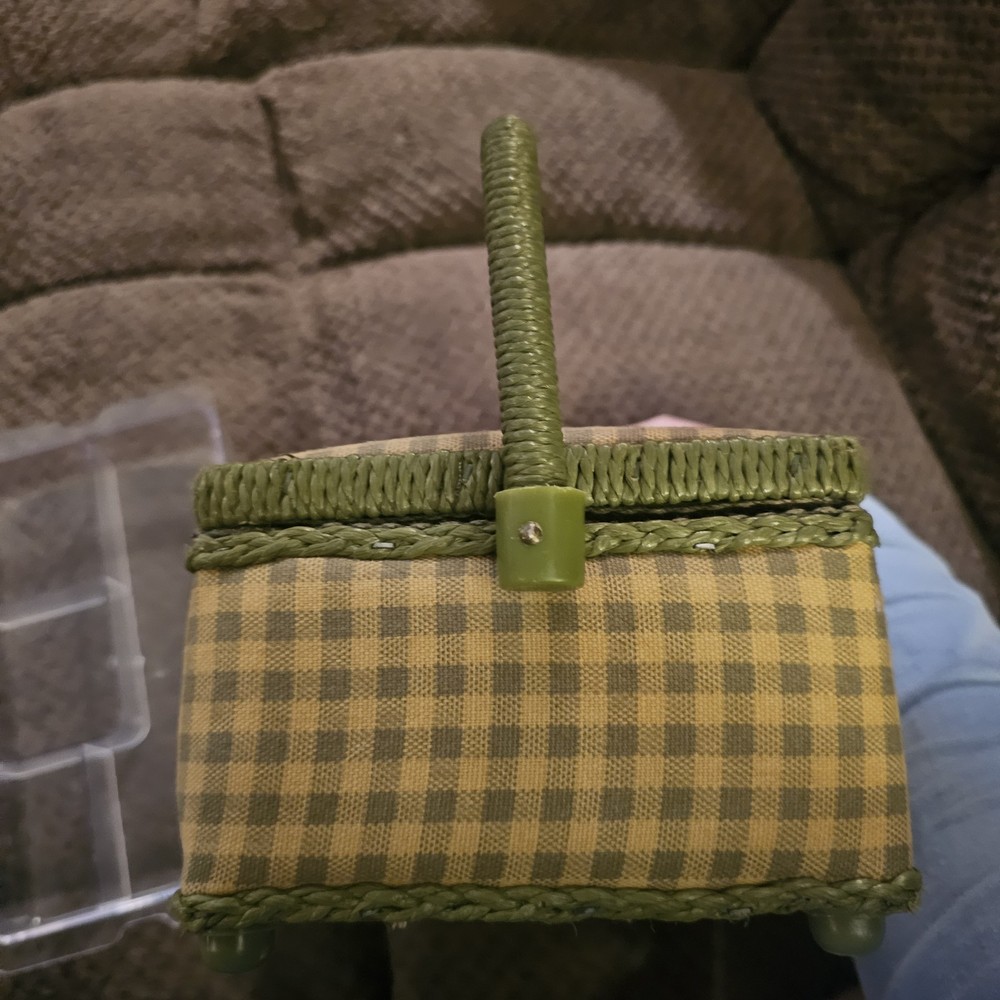 Vintage Plaid Sewing Box 10" x 8" Basket Hook And Loop Closure Sturdy
