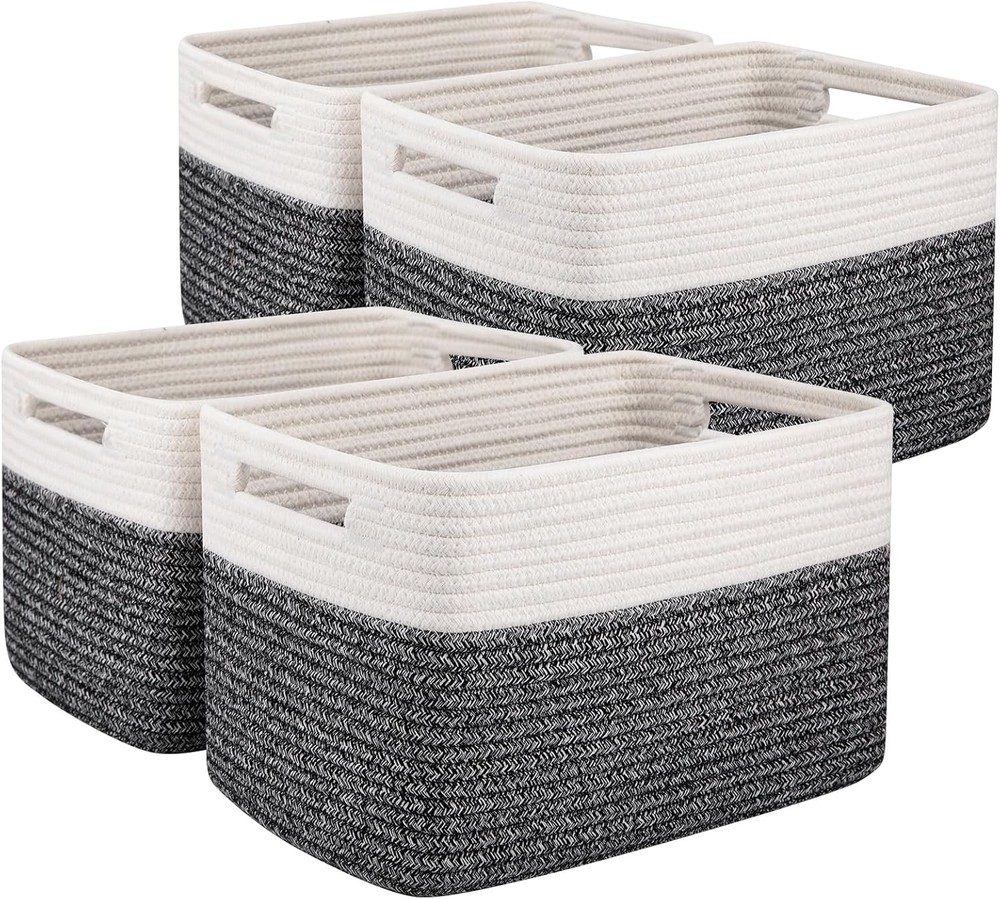 4 Pack Storage Baskets Organizing Basket Shelves W/ Handle Woven Baskets Storage