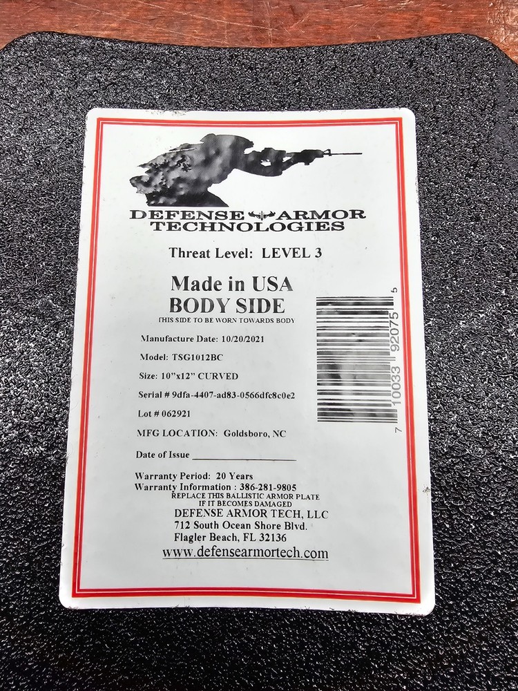 Defense Armor Technologies level 3 plates w/Carrier