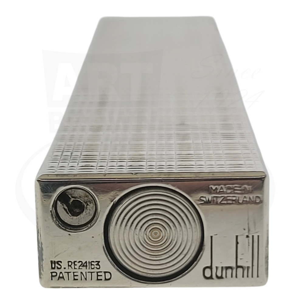 Preowned Dunhill Rollagas Silver Tartan Square Guilloche Table Lighter, Dunhill-