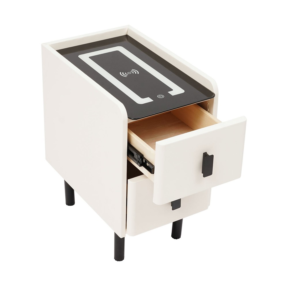 Smart Bedside Table Nightstands with Wireless Charging & LED Light & 2 Drawers