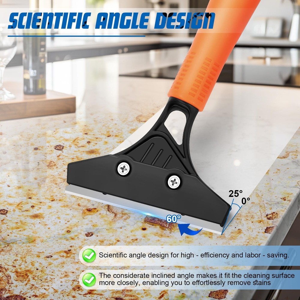 JIURAIN Razor Blade Floor Scraper with Long Handle, 4 Inch Floor Scraper Tool...