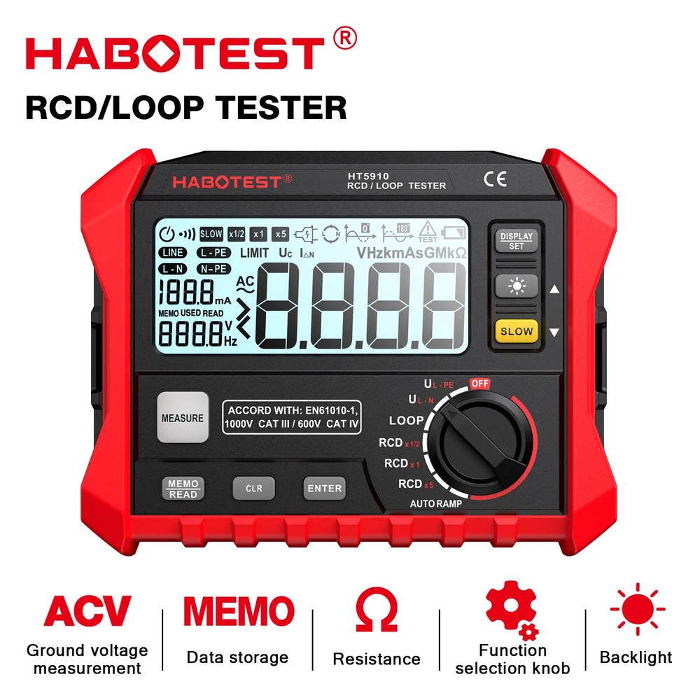 Leakage Switch Tester LCD Digital Resistance Meter RCD/Loop Tester 1000 Data