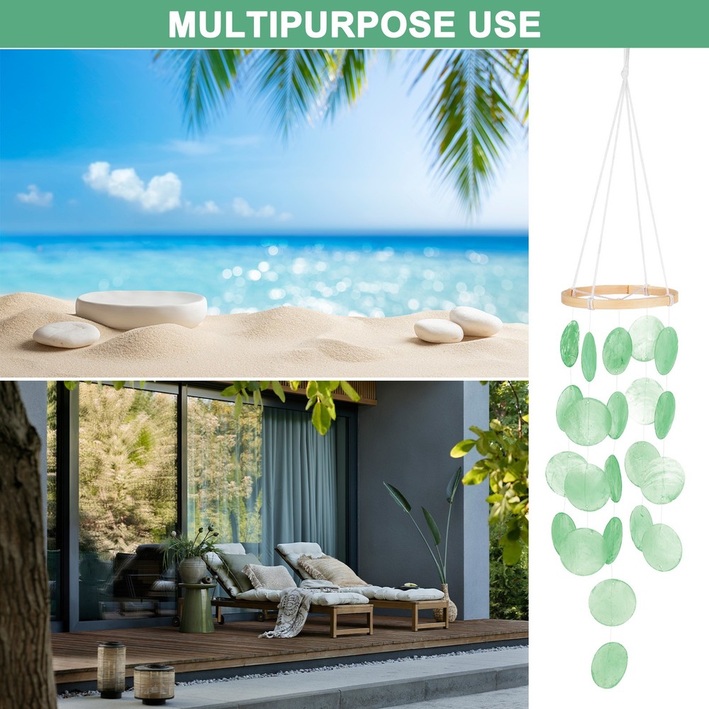 Shell Wind Chime for Outside, Hanging Sea Glass Shell Wind Chime [Green]