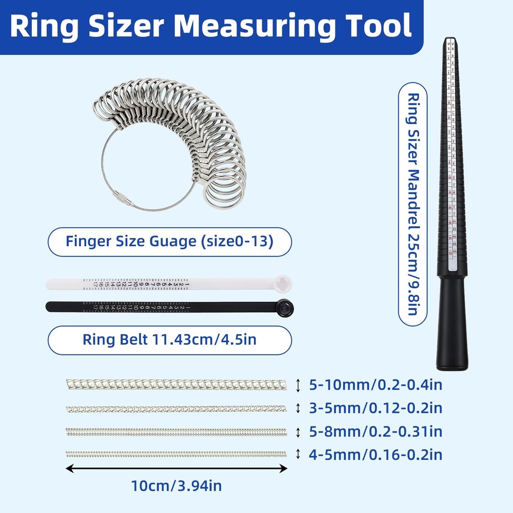 CllyCnny Ring Sizer Measuring Tool Kit : Mandrel Measurer silver,black,clear