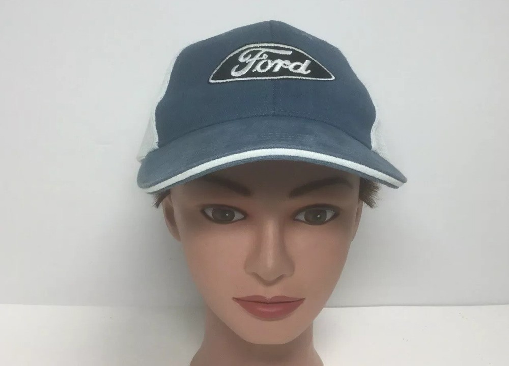 Licensed Ford Logo Hat Blue White Mesh-back strap-back Baseball Trucker Cap