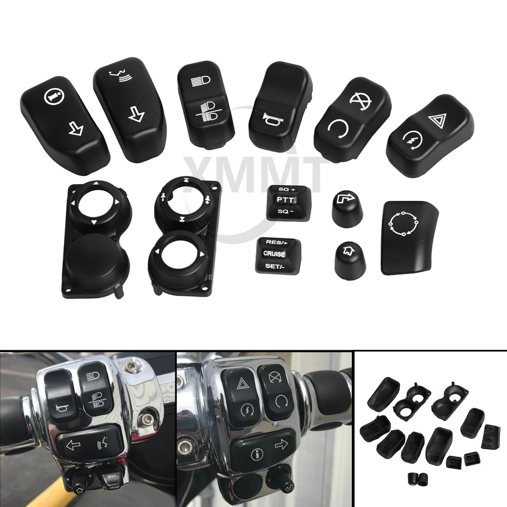 13Pcs Black Hand Control Switch Buttons Caps For Harley Electra Glide Road King