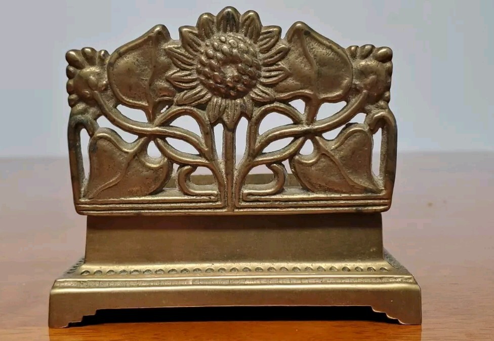 Vintage Brass Stamp Box Sunflower