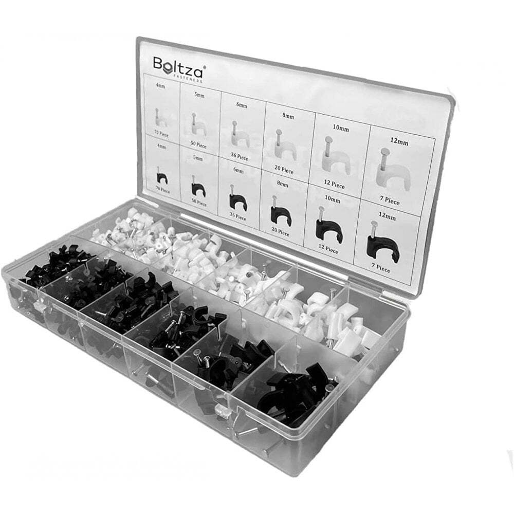 Assorted Cable clips Round Black & White 4mm to12mm- 390 PCS