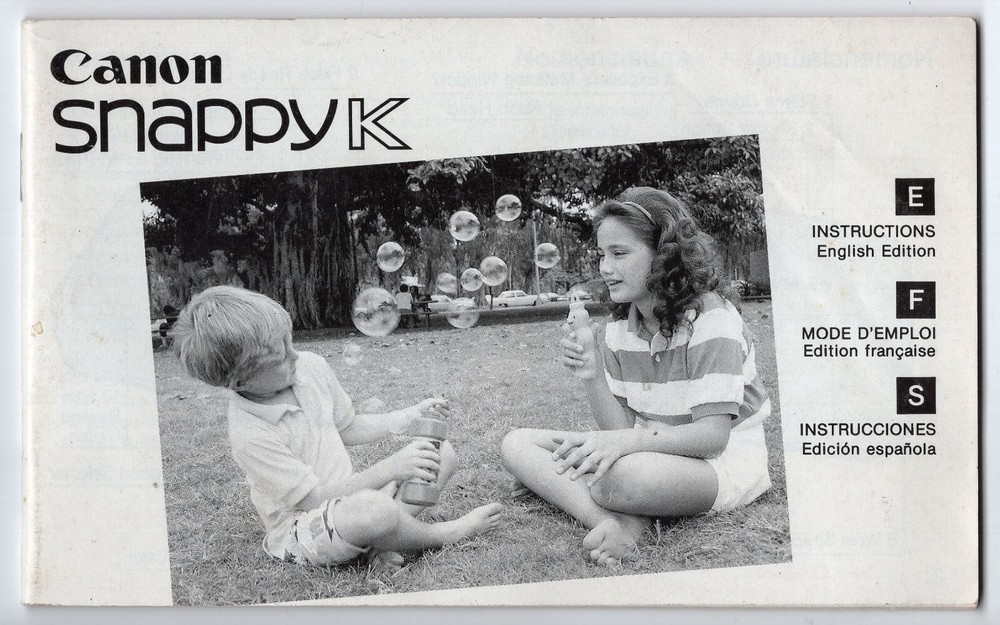 Canon Snappy K Camera 1989 Instruction Book / User Manual