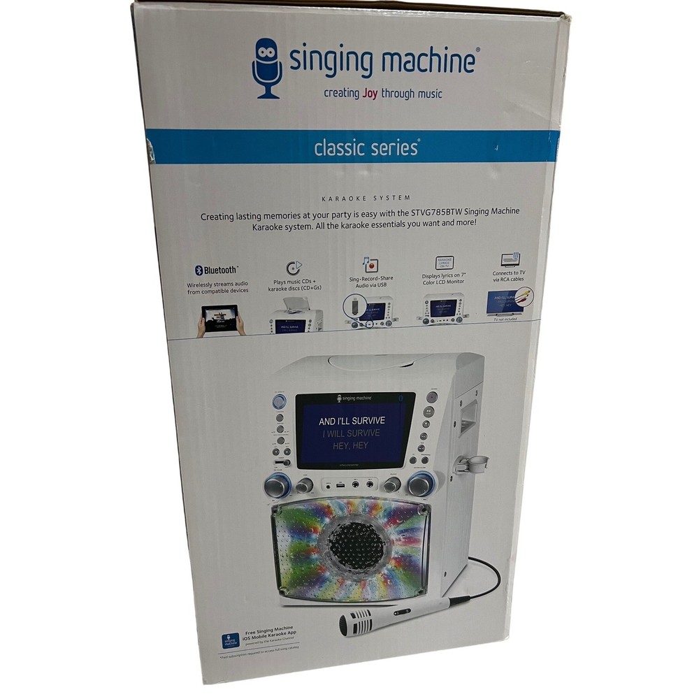 Singing Machine Classic Series Karaoke System Bluetooth CD+G White STVG785BTW