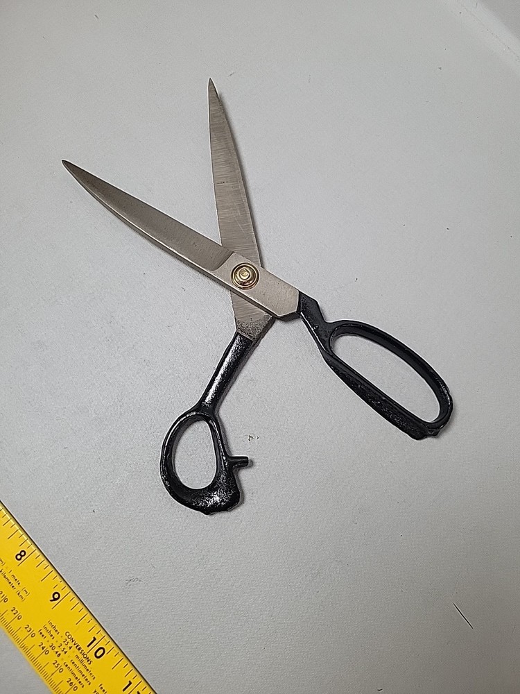 Large Vintage 10" Metal Black Handle Scissors