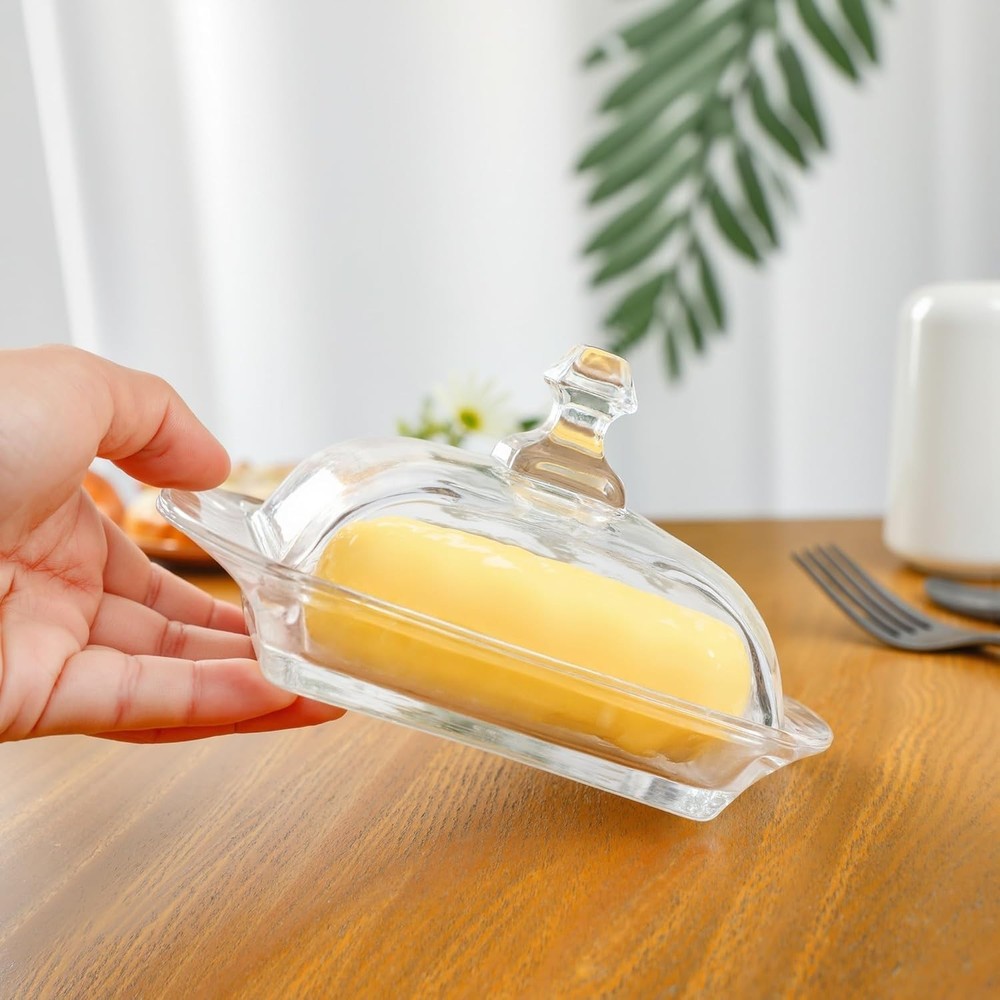 Stylish Clear Butter Dish with Lid & Easy Pull Handle - Elegant Kitchen Storage