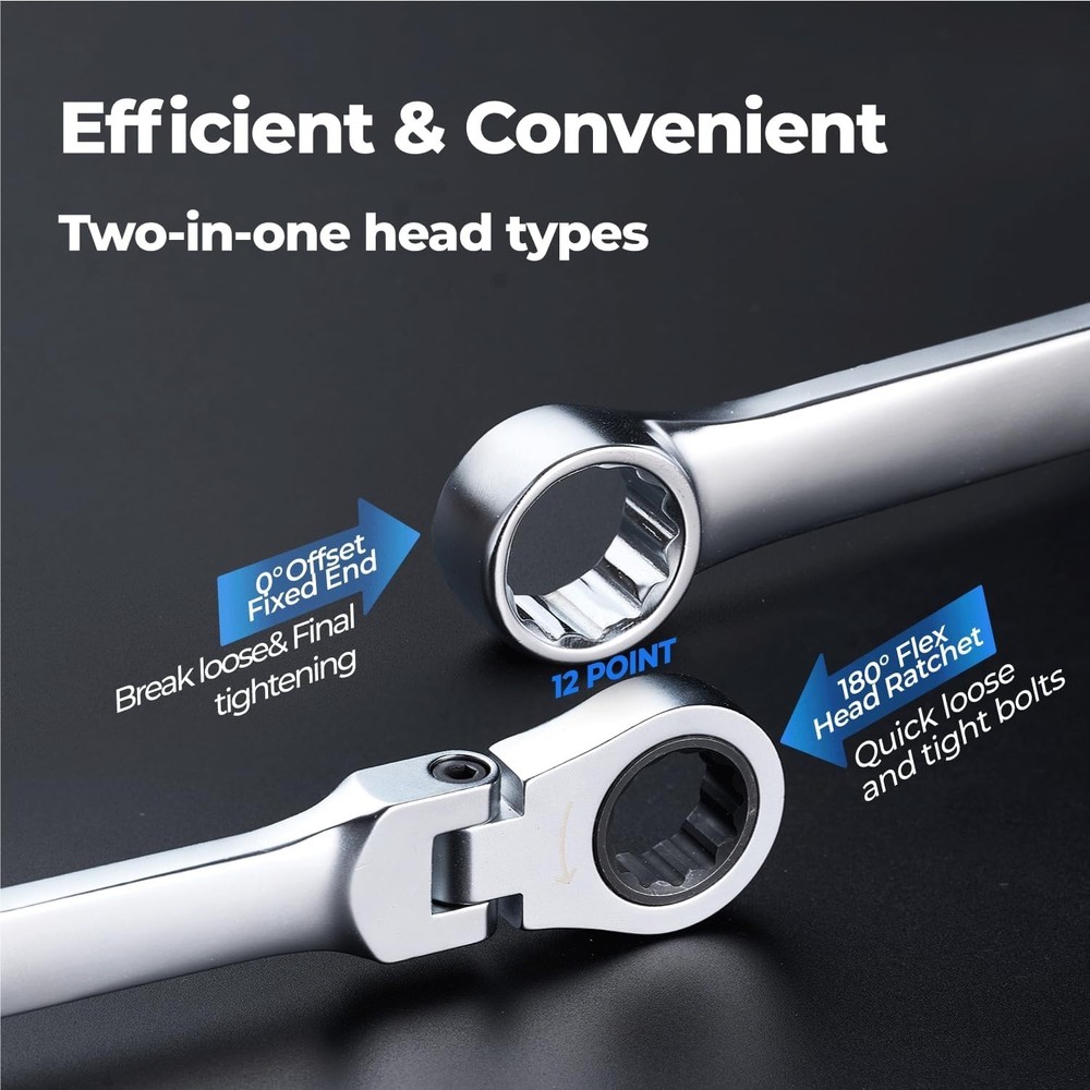16PCS Extra Long Ratcheting Wrench Set, Gift for Men, Flex Head & Offset Fixe...