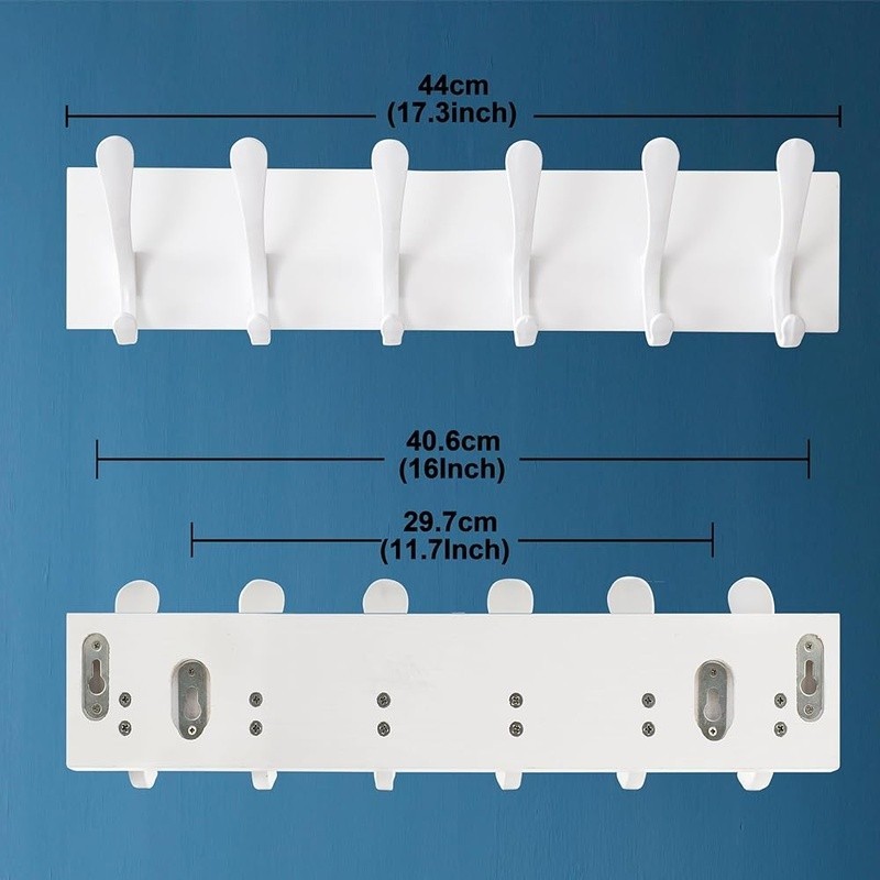 Wall Mount Coat Rack W/ 6 Sturdy Hooks Solid Pine Wood Storage Organizer New