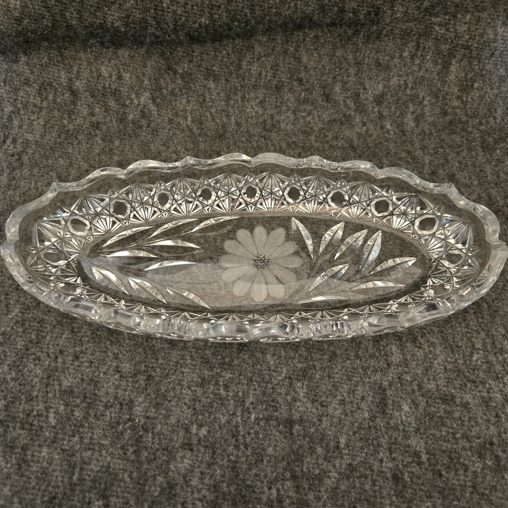 Crystal Celery Dish 10 inch etched flower