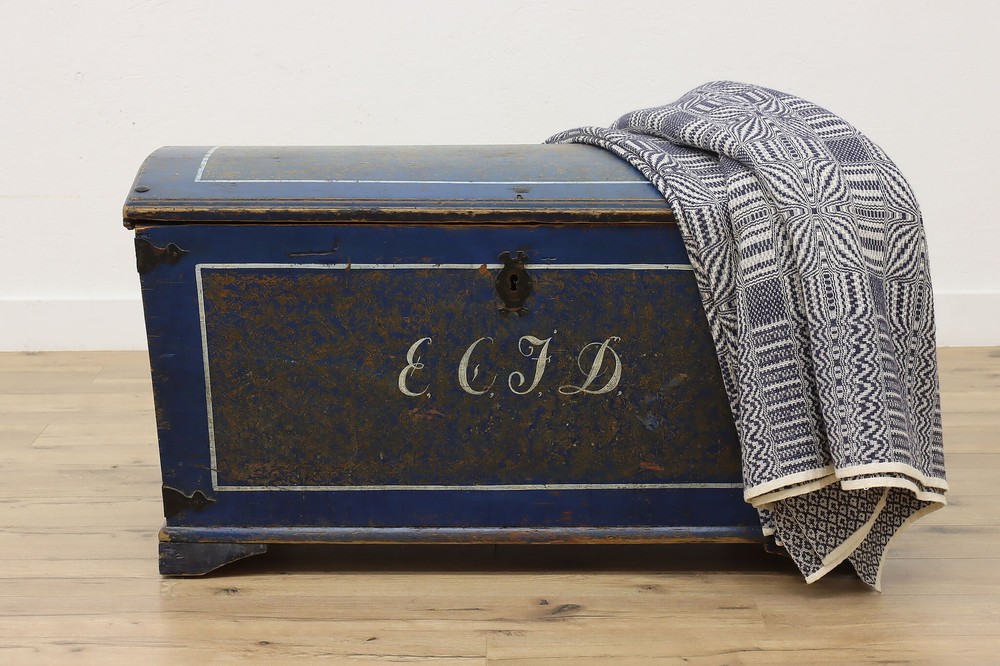 Norwegian Antique 1850s Painted Blue Immigrant Trunk #51748