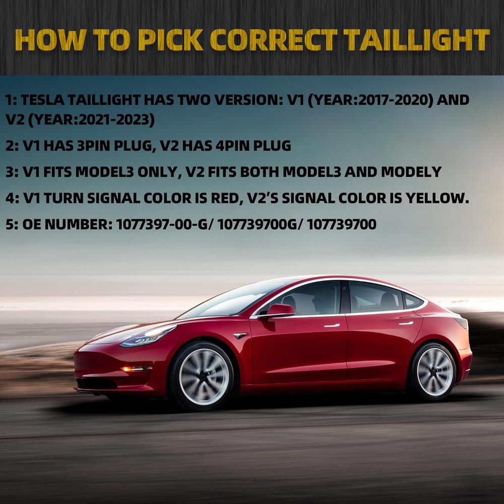 Left Tail Light Assembly for 2017-2021 Tesla Model 3 Rear Driver Side Brake 3Pin