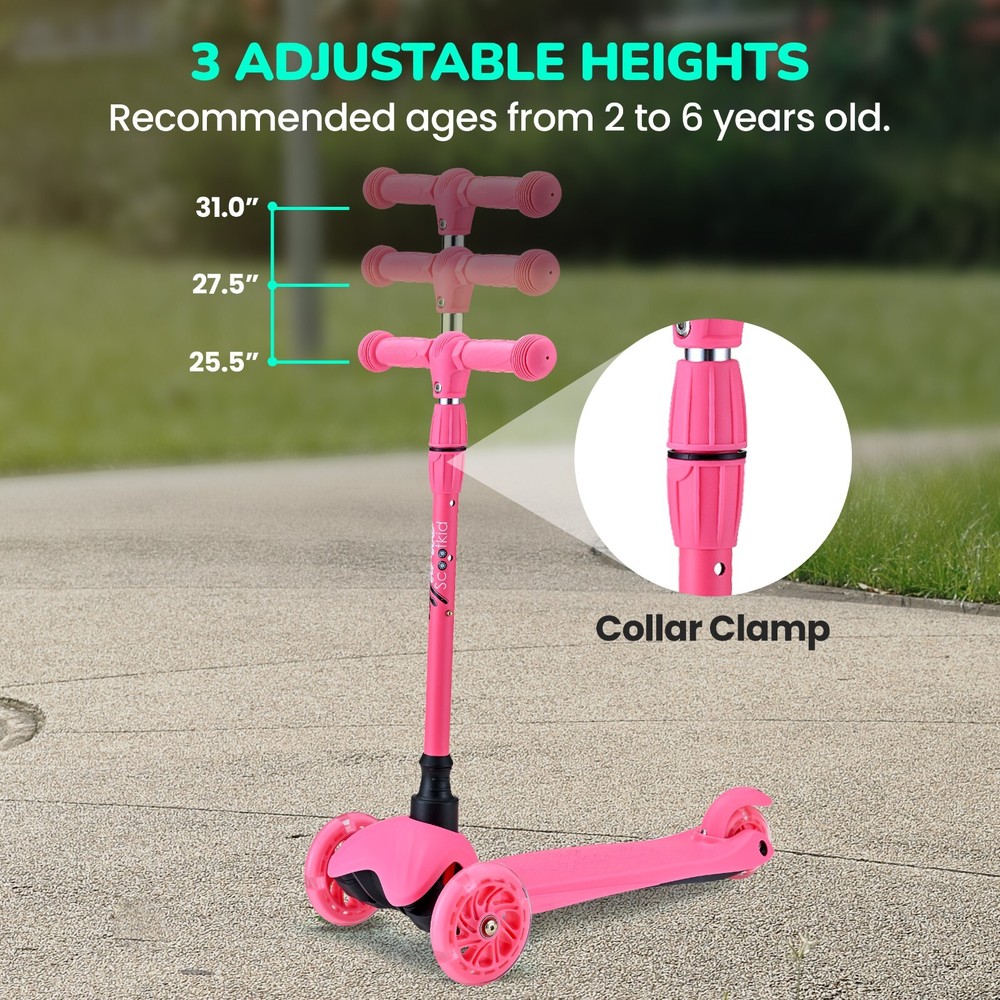 Hurtle Lightweight Mini Kickboard Scooter w/ LED Light Wheel (Watermelon)