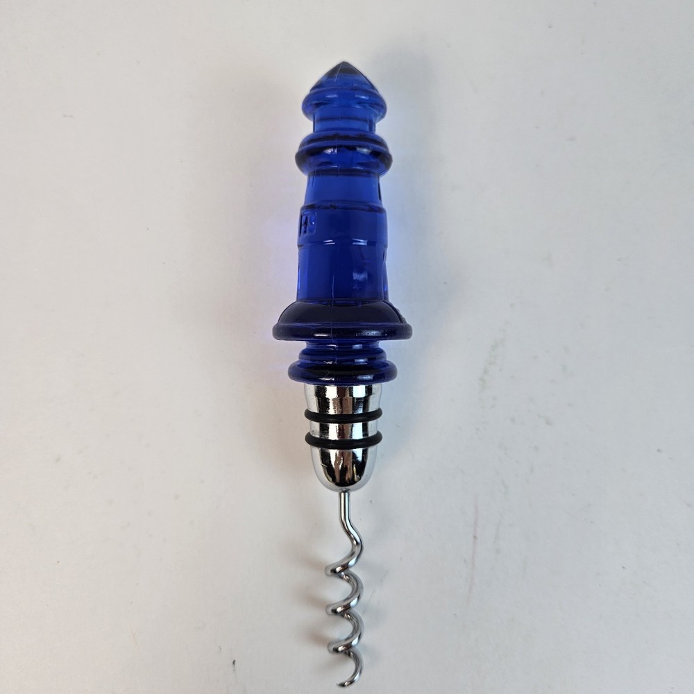 Blue Lighthouse Acrylic Wine Bottle Stopper and Corkscrew