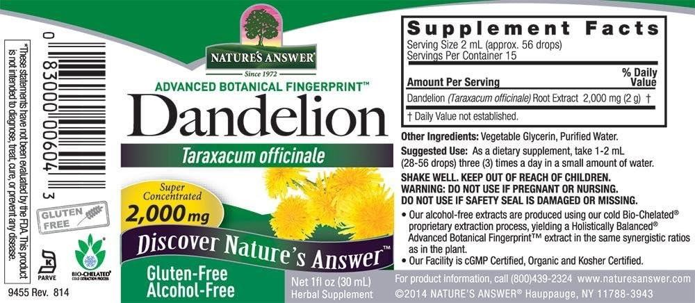 2-PACK / Natures Answer DANDELION ROOT - 2000mg - 2 oz - EXP: 04/2029