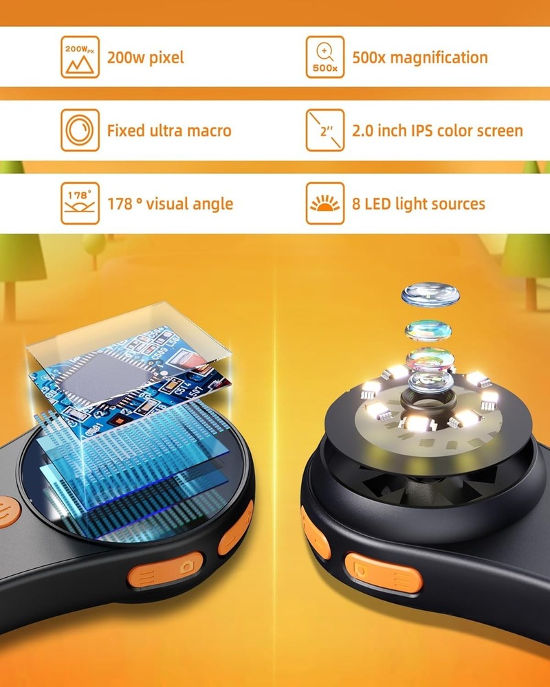 Digital Microscope Handheld 2.0 inch IPS Color Screen,Portable Digital Magnif...