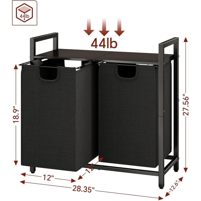 Dual Compartment Laundry Hamper W/ Pull-Out Bags Shelf Organizer Durable Fabric