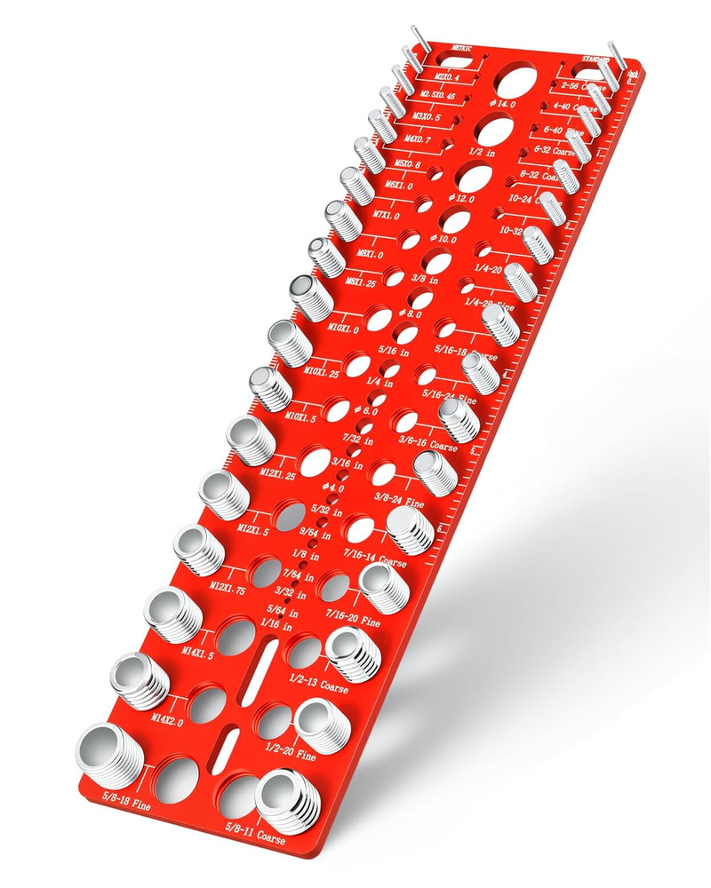 Thread Checker 55-Piece Nut & Bolt Gauge Standard Metric with Drill Size Guide